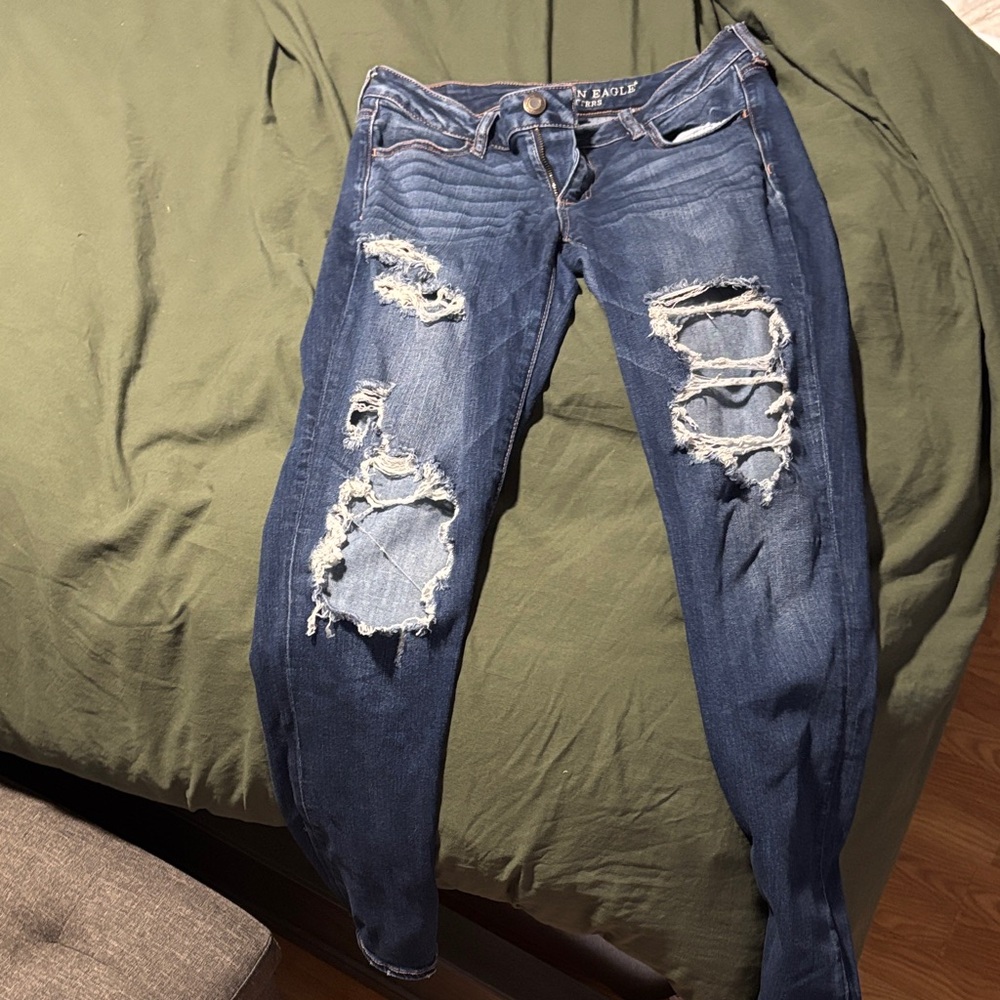 American Eagle Outfitters Dark Blue Ripped Skinny Jeans